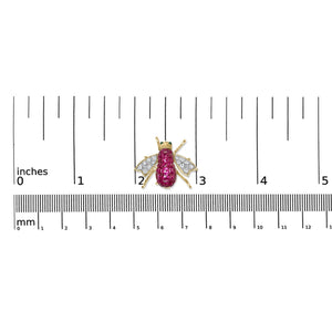 18K Yellow Gold 3/8 Cttw Diamond and 6 3/4 Cttw Red Ruby Bumblebee Brooch Pin (F-G Color, VS2-SI1 Clarity)