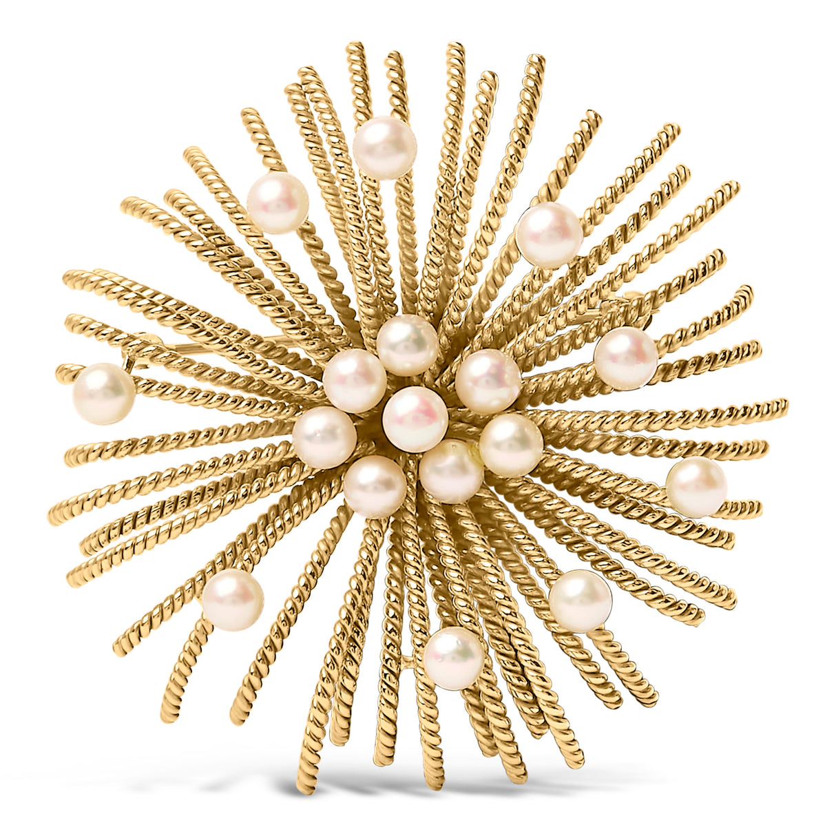 18K Yellow Gold Cultured Freshwater Pearl Starburst Brooch Pin
