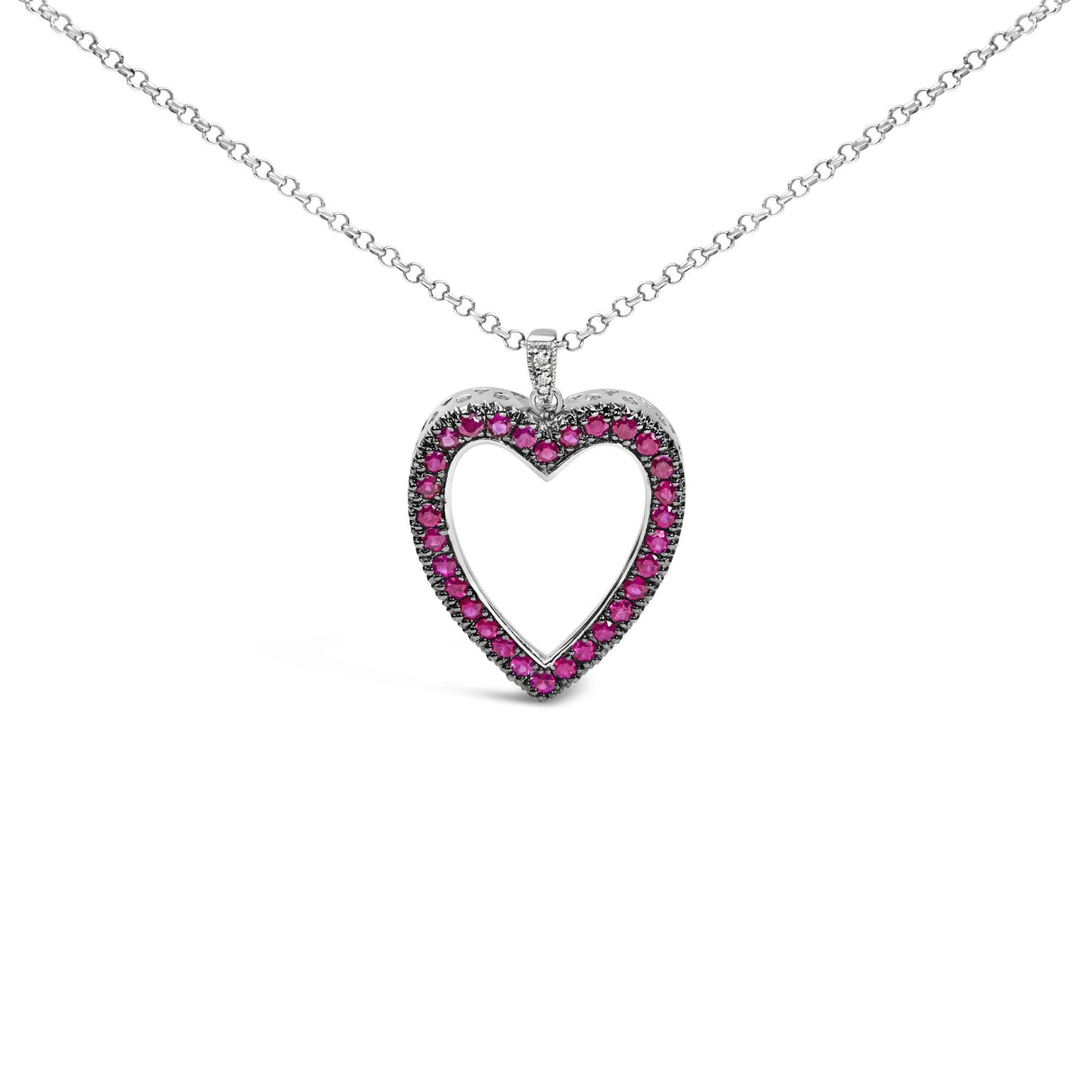 18K 1/3 Cttw Diamond and Red Ruby Open Heart with Black Rhodium 18" Pendant Necklace (G-H Color, VS2-SI1 Clarity)