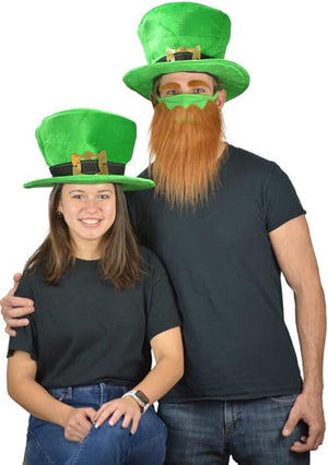 St Patricks Day Beard Face Mask and Green Hat Leprechaun Costume for Adults