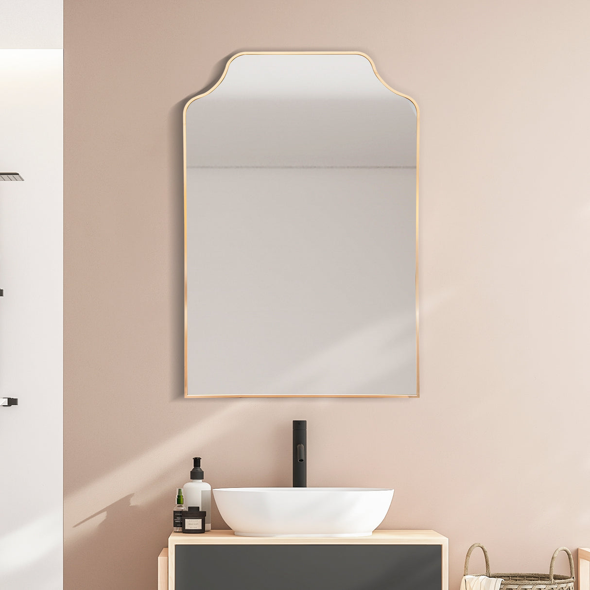 Lindie Medium Scalloped-Top Metal Framed Wall Mounted Mirror