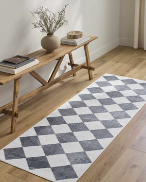 Ulric Navy Blue Diamond Washable Area Rug