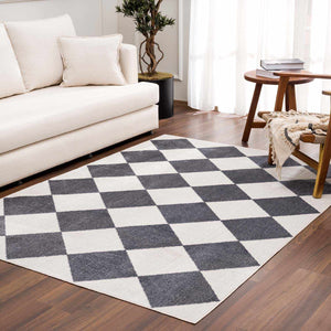 Ulric Navy Blue Diamond Washable Area Rug