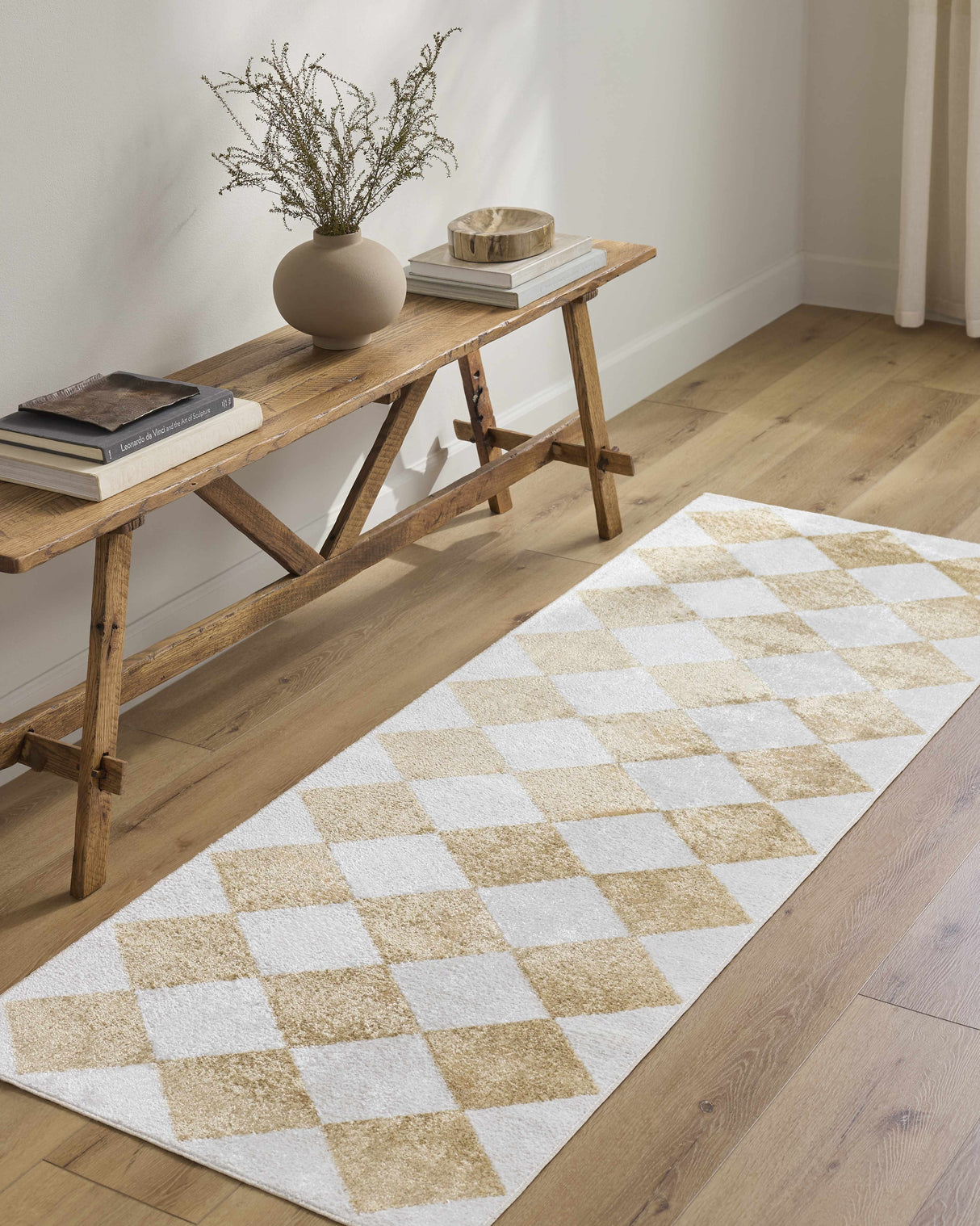 Ulric Light Brown Diamond Washable Area Rug