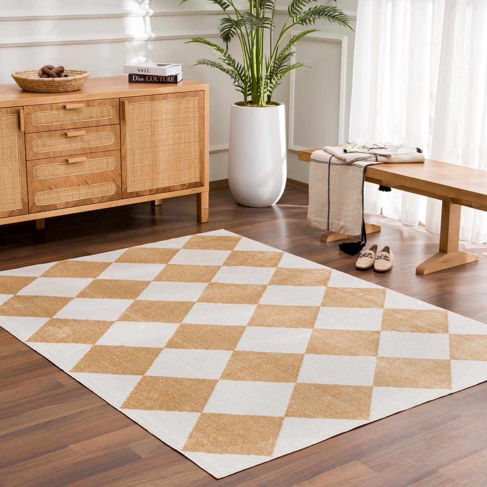 Ulric Light Brown Diamond Washable Area Rug