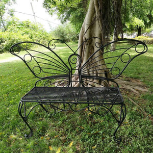 Modern Outdoor Butterfly Garden Bench in Black Metal Finish