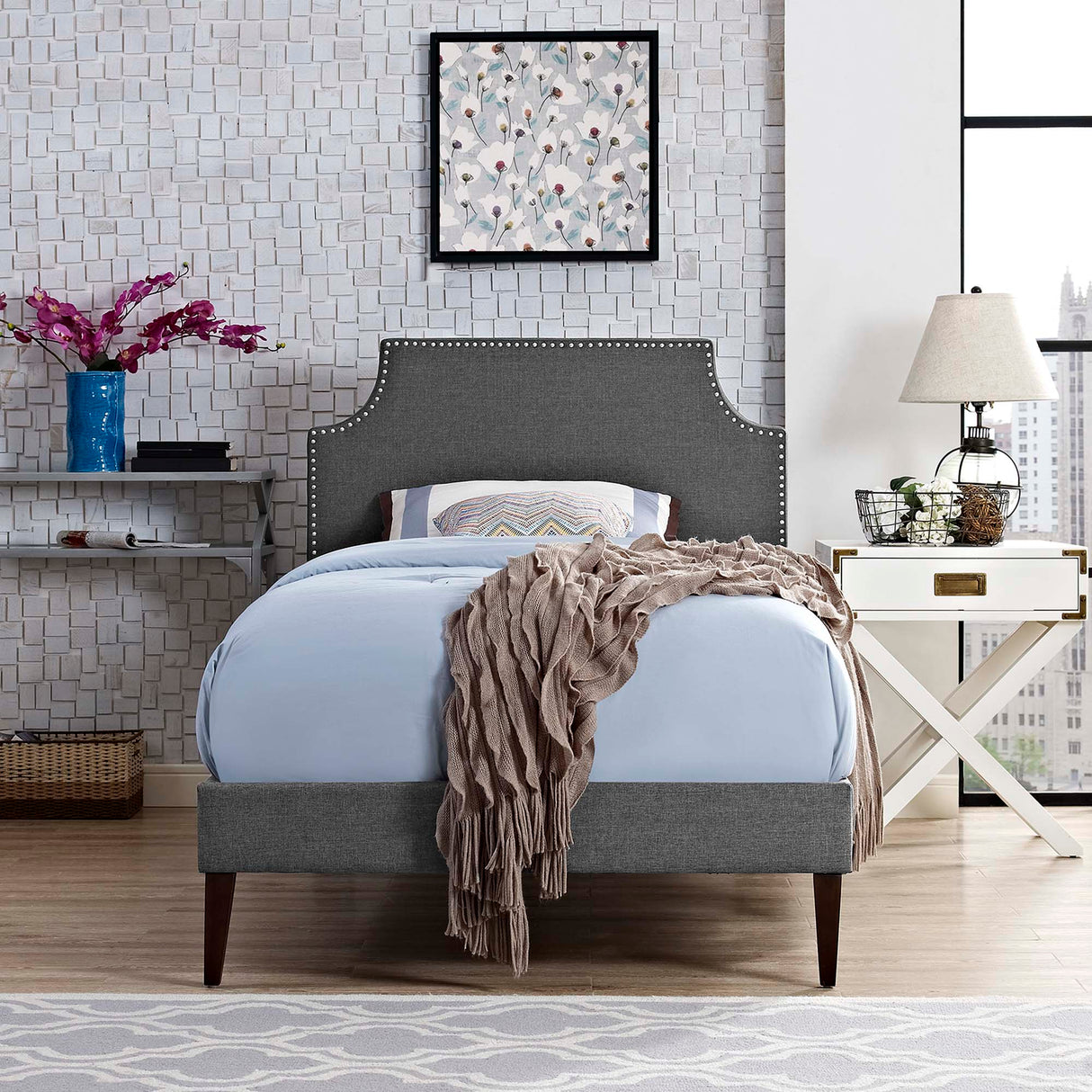 Corene Fabric Twin Platform Bed with Squared Tapered Legs by Modway