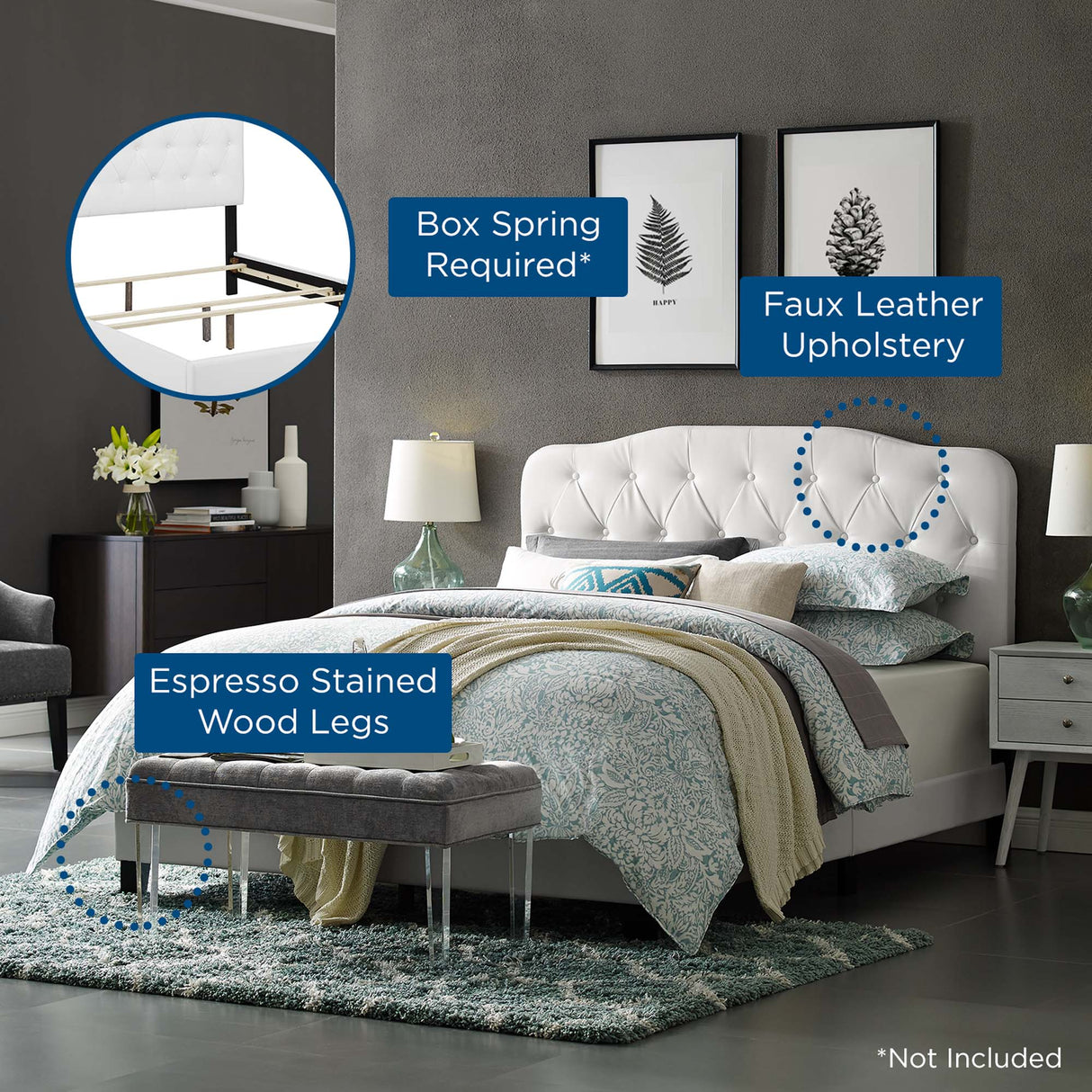 Amelia Faux Leather Full Bed by Modway