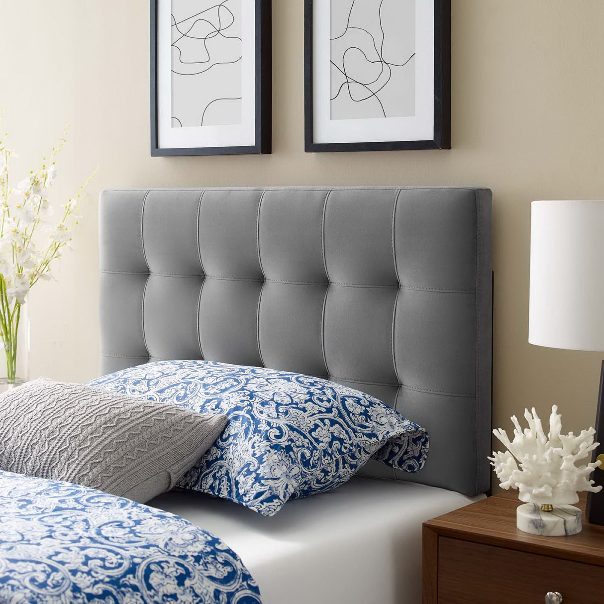 Lily Biscuit Tufted Performance Velvet Twin Headboard by Modway