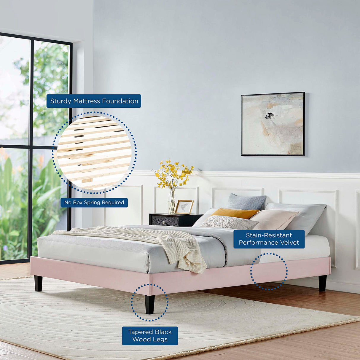 Reign Performance Velvet Queen Platform Bed Frame by Modway