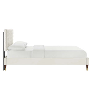 Leah Chevron Tufted Performance Velvet Queen Platform Bed by Modway