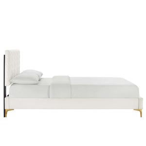 Leah Chevron Tufted Performance Velvet Queen Platform Bed by Modway