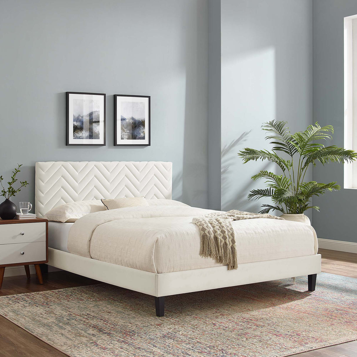 Leah Chevron Tufted Performance Velvet Twin Platform Bed by Modway