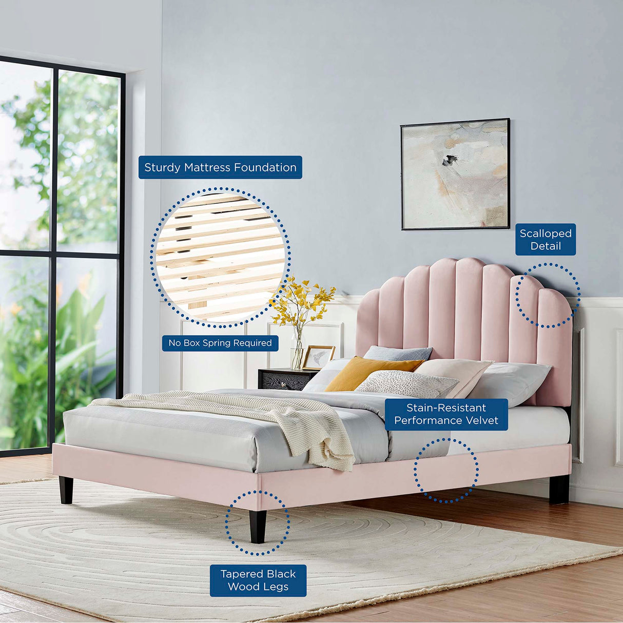 Daisy Performance Velvet Twin Platform Bed by Modway