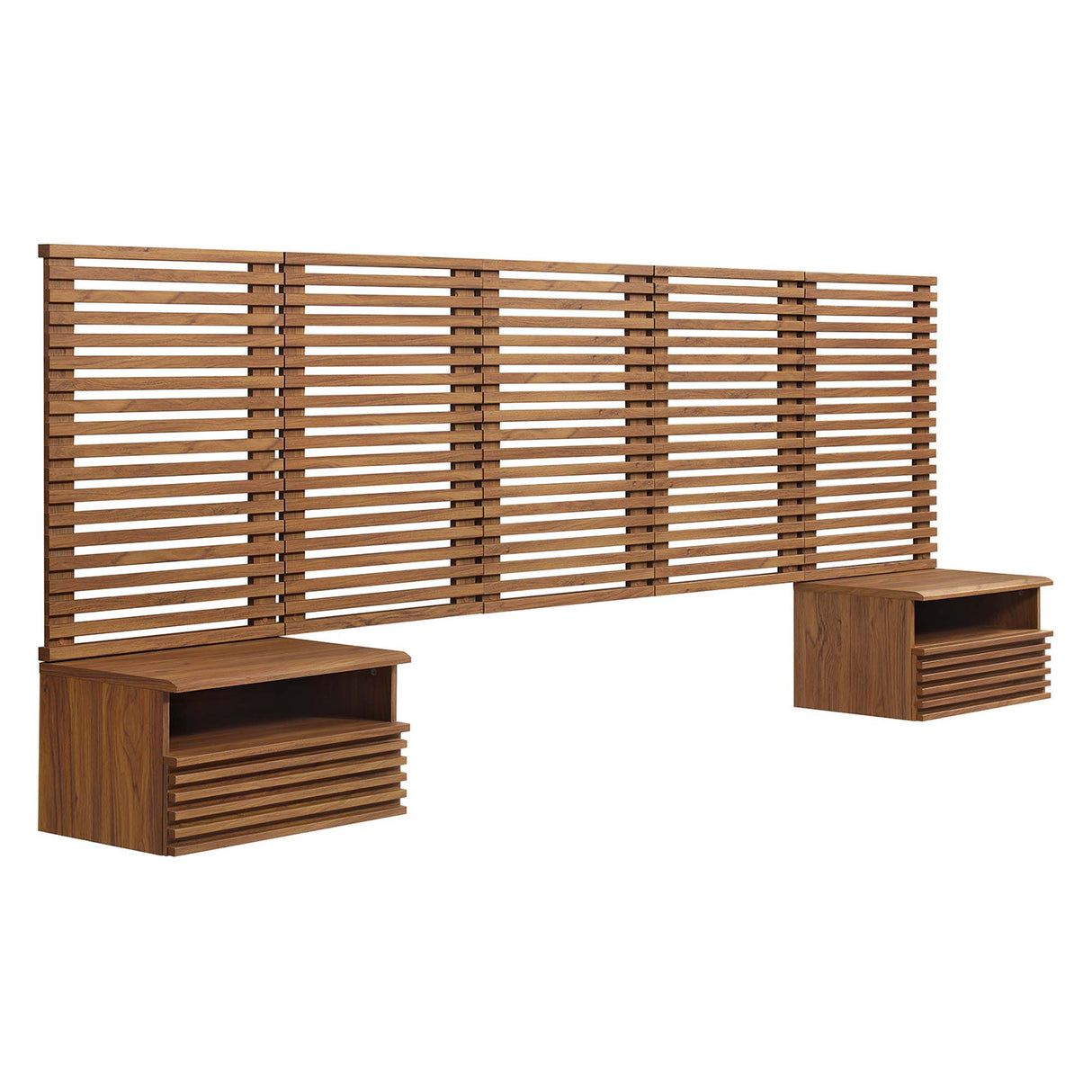 Render Wall Mount Queen Headboard and Modern Nightstands by Modway