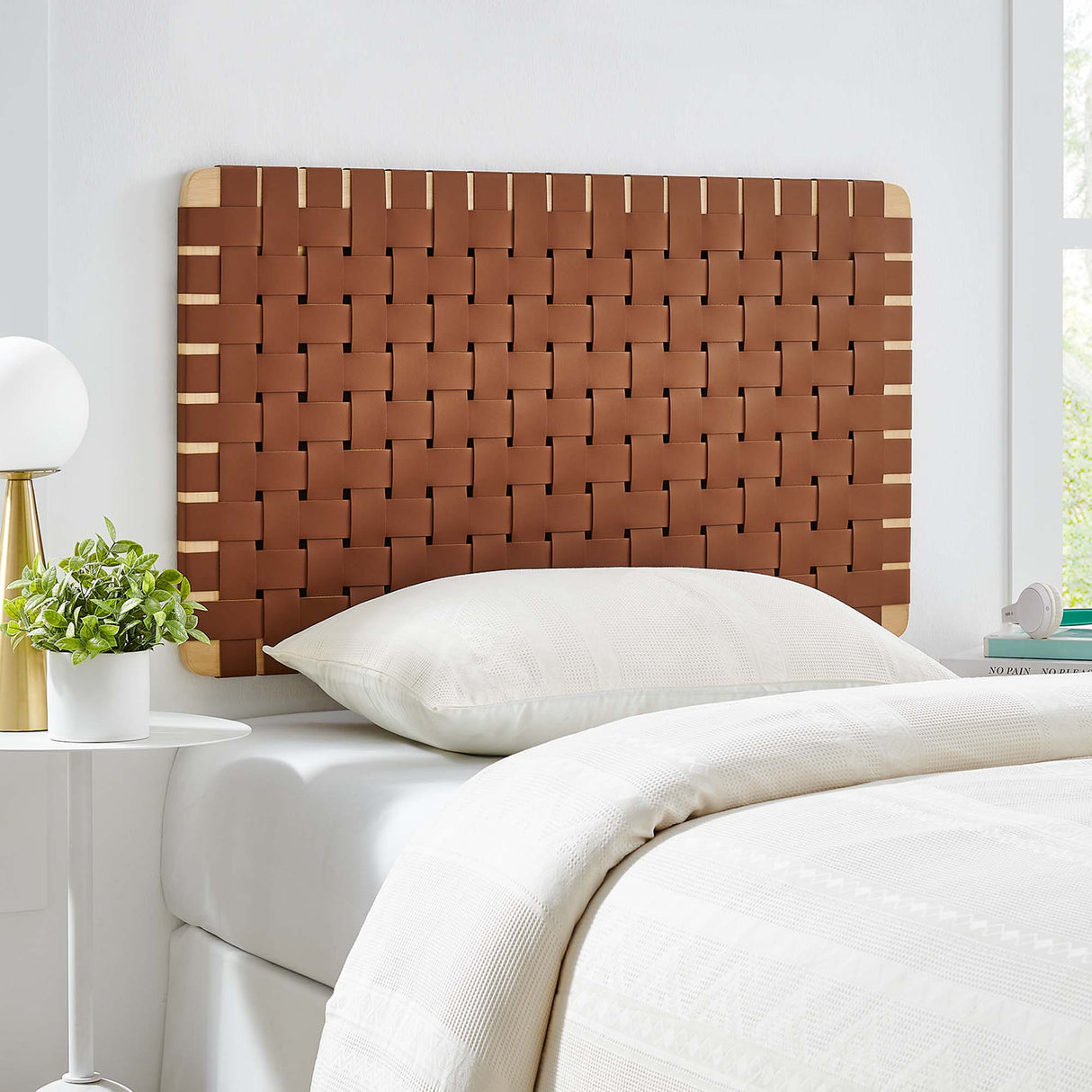 Sparta Weave Wall-Mount Vegan Leather Twin Headboard by Modway