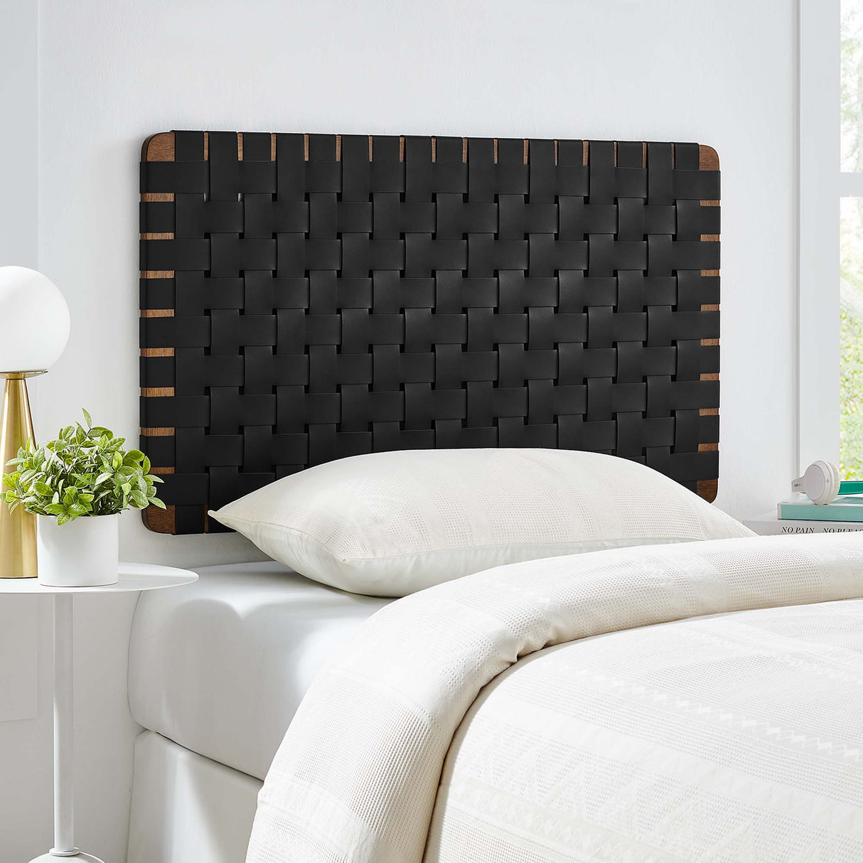 Sparta Weave Wall-Mount Vegan Leather Twin Headboard by Modway