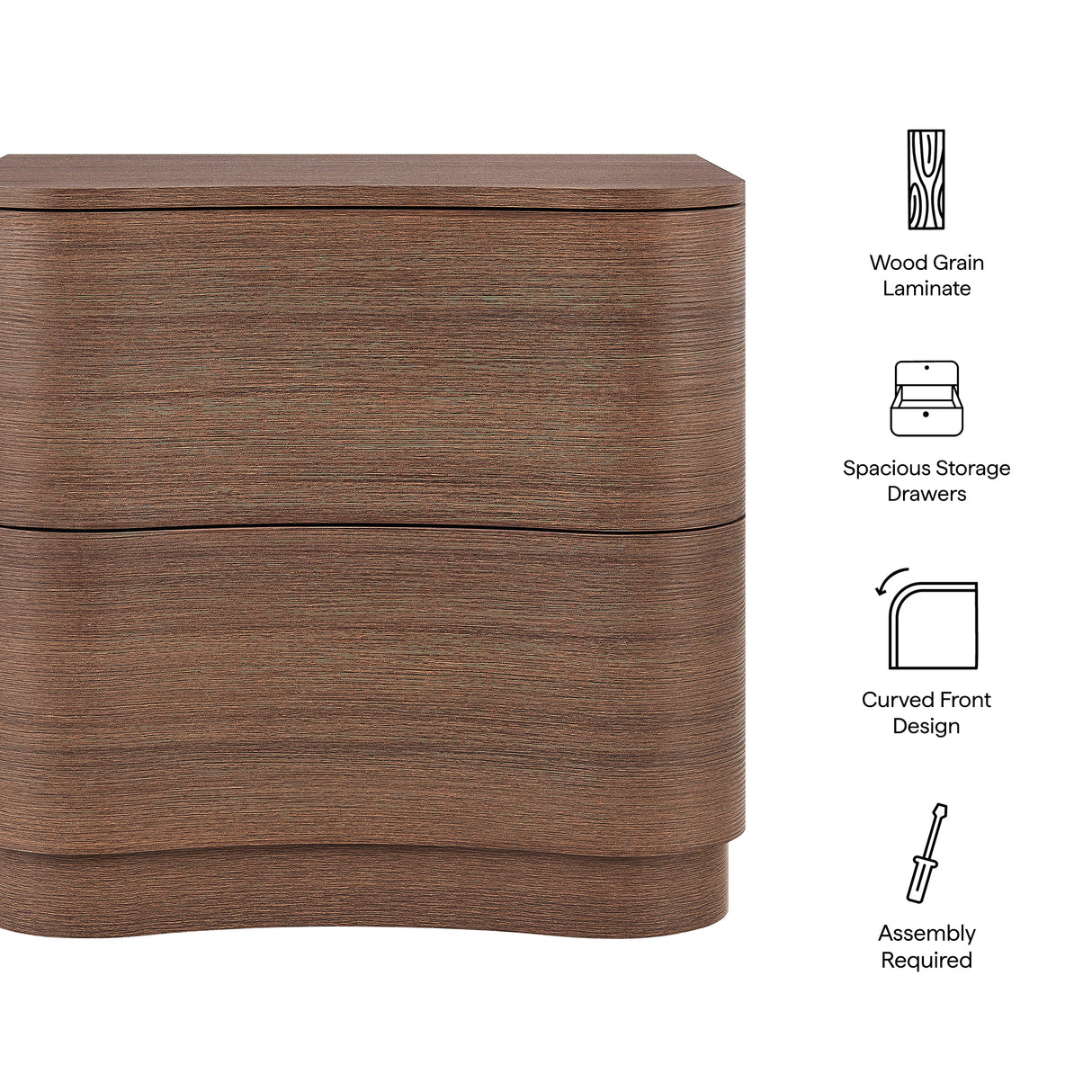 Mirae 2-Drawer Curved Nightstand by Modway