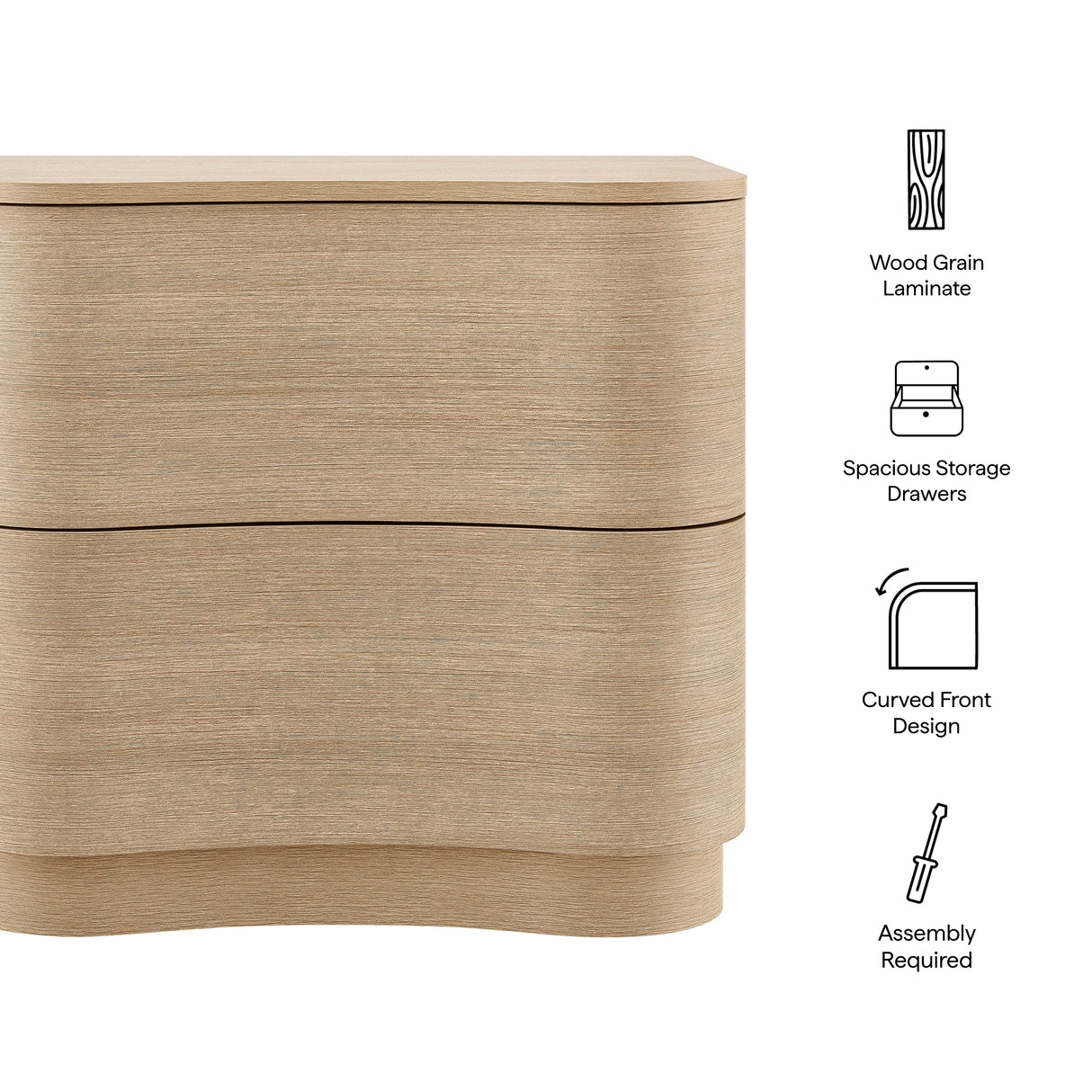 Mirae 2-Drawer Curved Nightstand by Modway