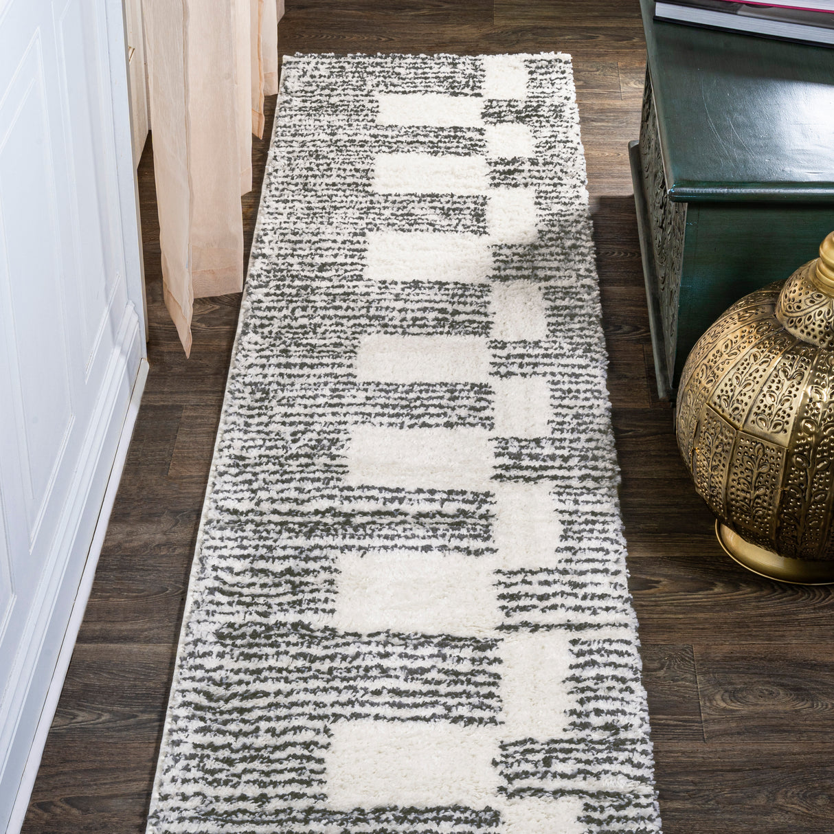 Petra Abstract Stripe Geometric Shag Runner Rug