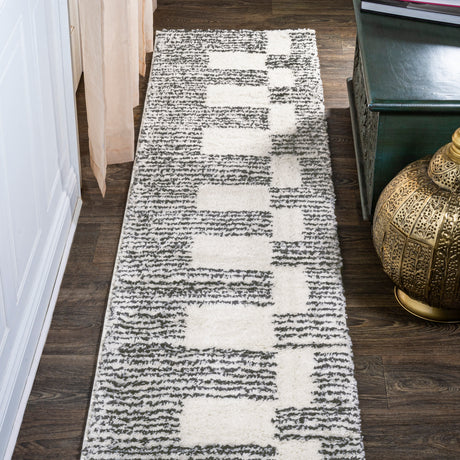 Petra Abstract Stripe Geometric Shag Runner Rug