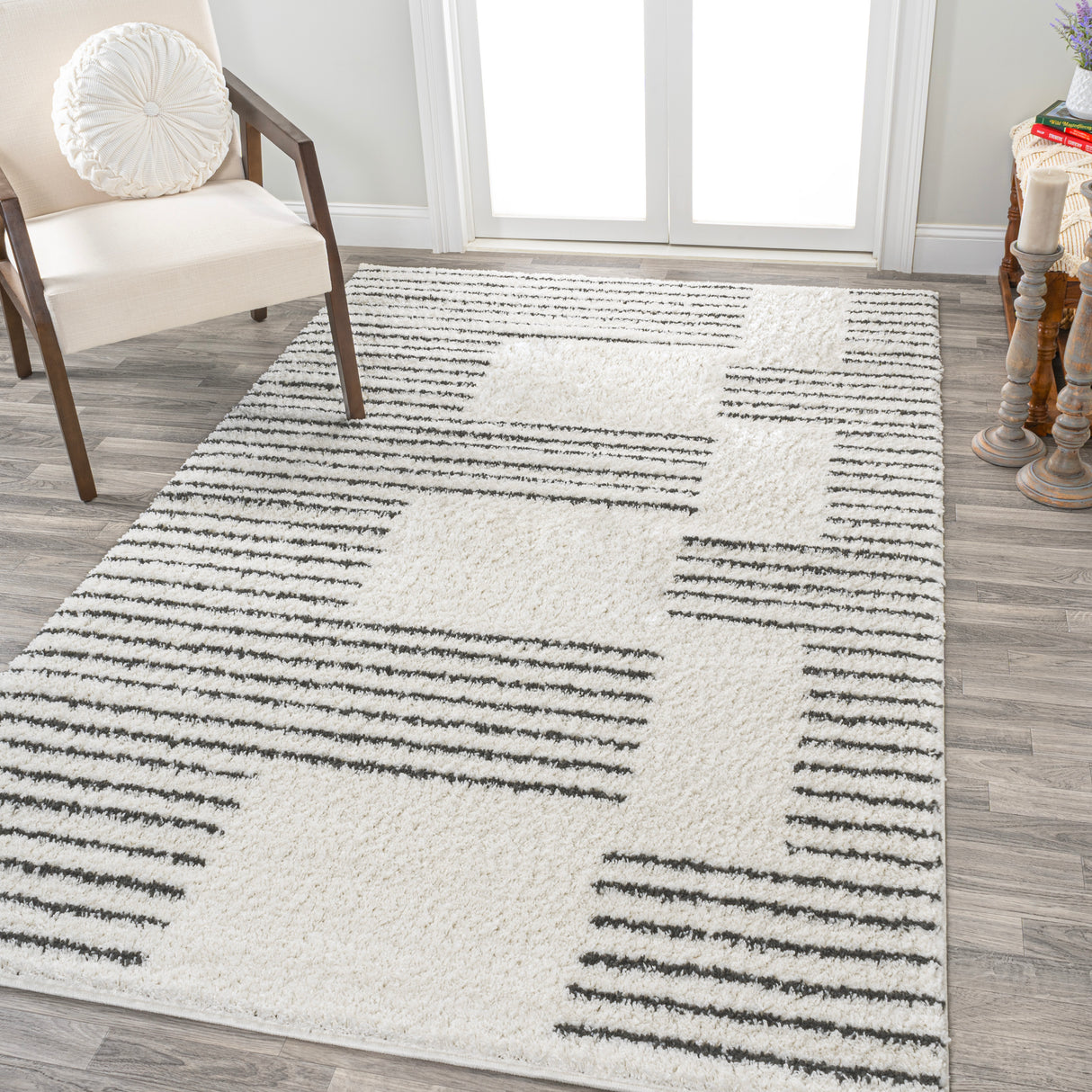 Petra Abstract Stripe Geometric Shag Area Rug