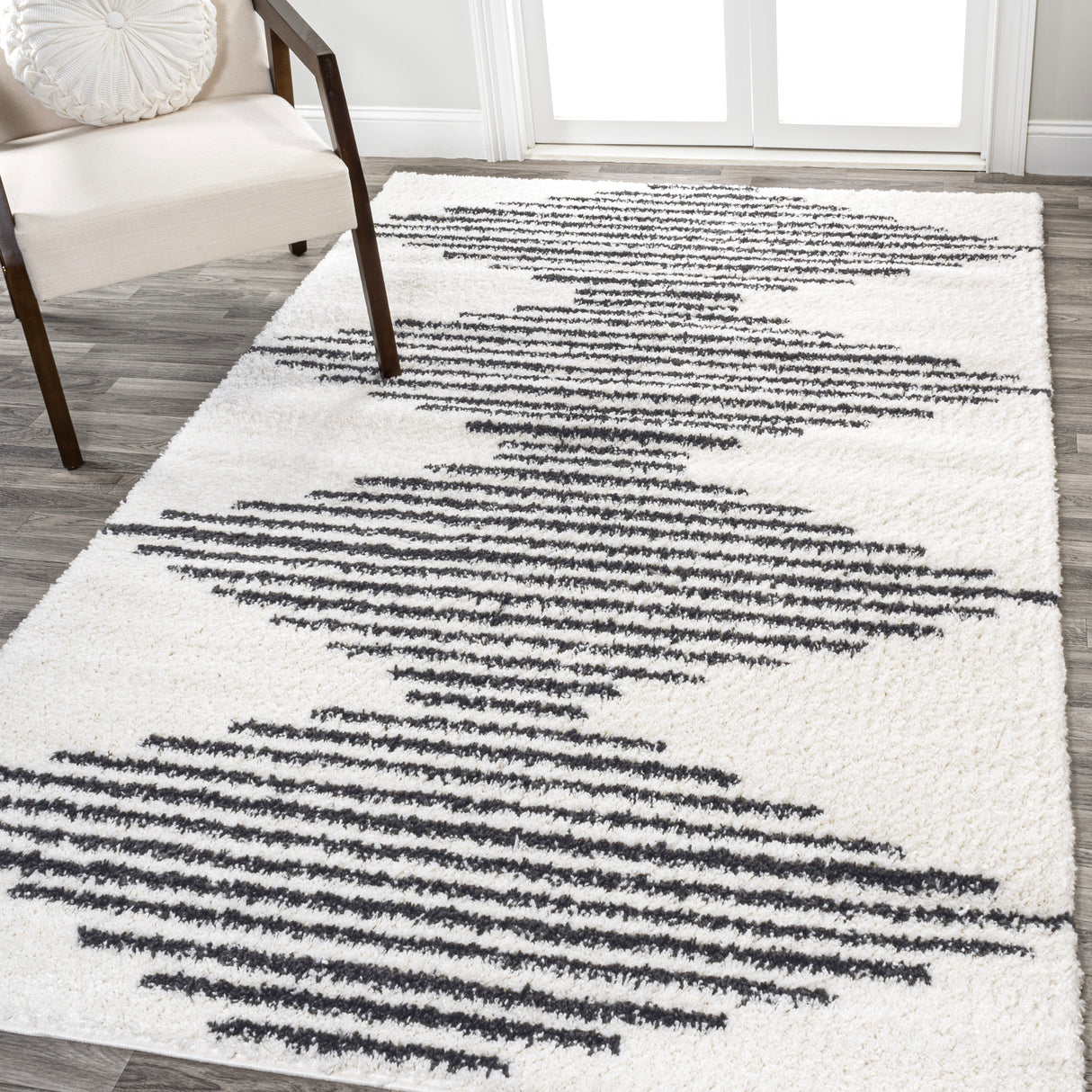 Elm Diamond Stripe Geometric Shag Area Rug