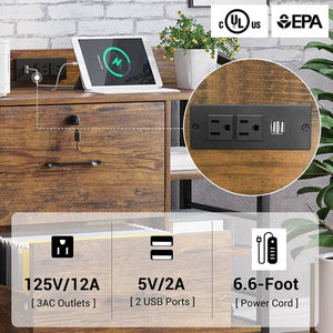 Brown Printer Stand Bookcase Power Station Mobile Office File Cabinet