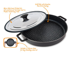 MASTERPAN 12" Nonstick Stovetop Oven Grill Pan with Stainless Steel Lid