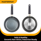 MASTERPAN Ceramic Nonstick Stovetop Oven Frypan & Skillet with Stainless Steel Lid & Utensils, Grey 9.5" (24cm)