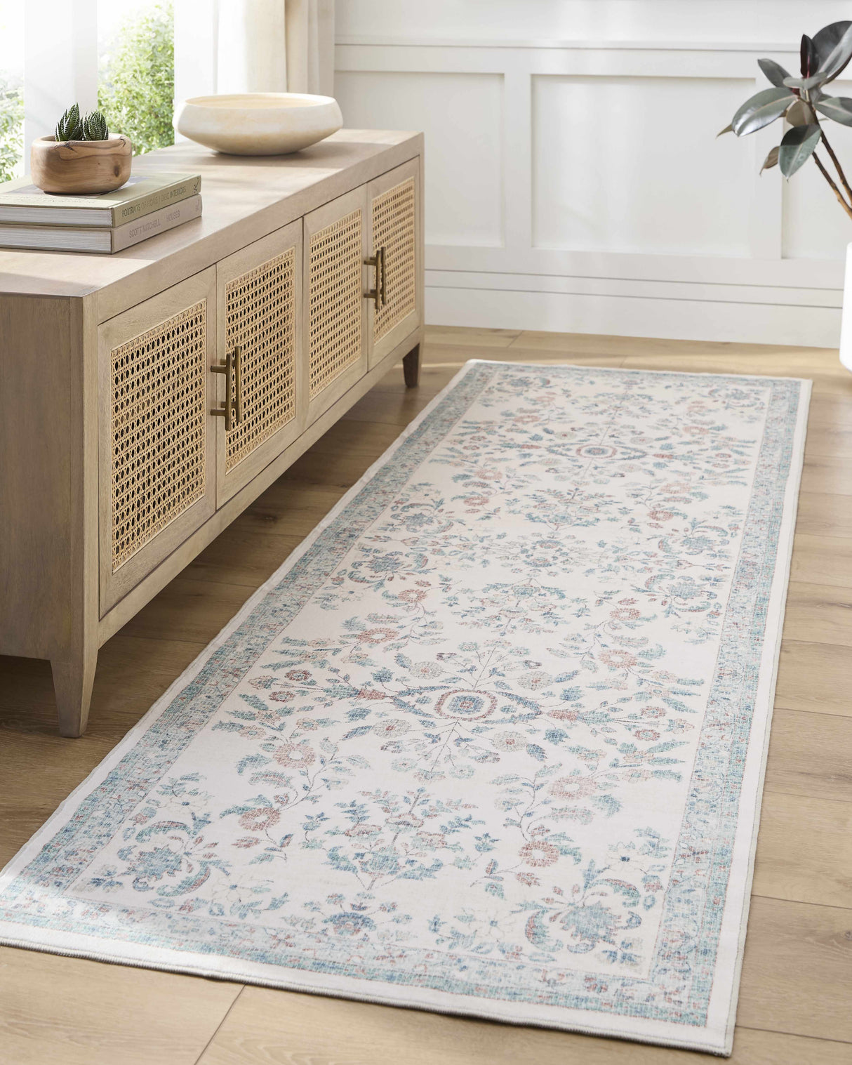 Meyly Pink & Green Washable Area Rug