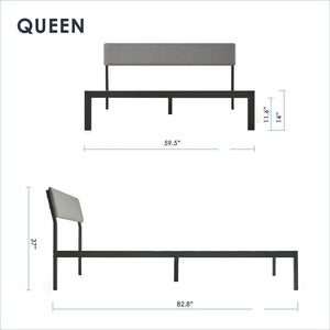 Queen Size Grey Soft Fabric Metal Headboard Platform Bed Wooden Slats