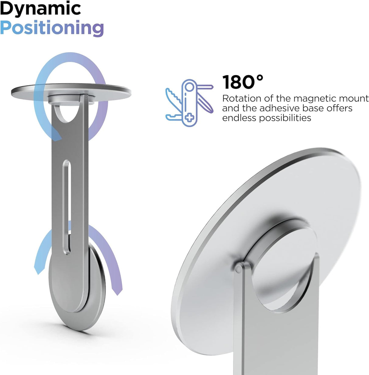 Magnetic Phone Holder, Fold-Away Swivel Stand Compatible with MagSafe for iPhone 12, 13, 14, 15 Pro Max | Bedroom Nightstand, Desk, Kitchen and More (Low Profile Sidemount/Under-Mount)