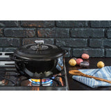 Round 6-Quart Black Enamel Cast Iron Dutch Oven with Lid