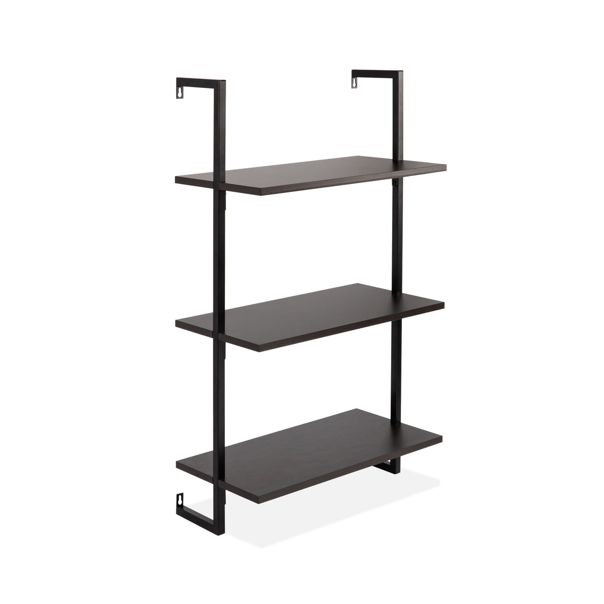 Madera Classic Industrial 3-Shelf Wood Wall-Mounted Open Ladder Bookcase with Metal Frame
