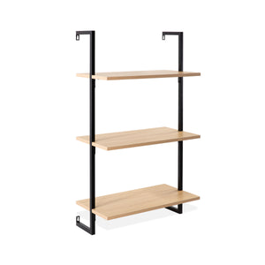 Madera Classic Industrial 3-Shelf Wood Wall-Mounted Open Ladder Bookcase with Metal Frame