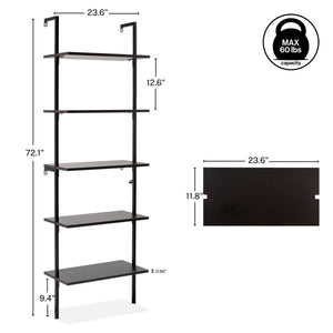 Madera Classic Industrial 5-Shelf Wood Wall-Mounted Open Ladder Bookcase with Metal Frame