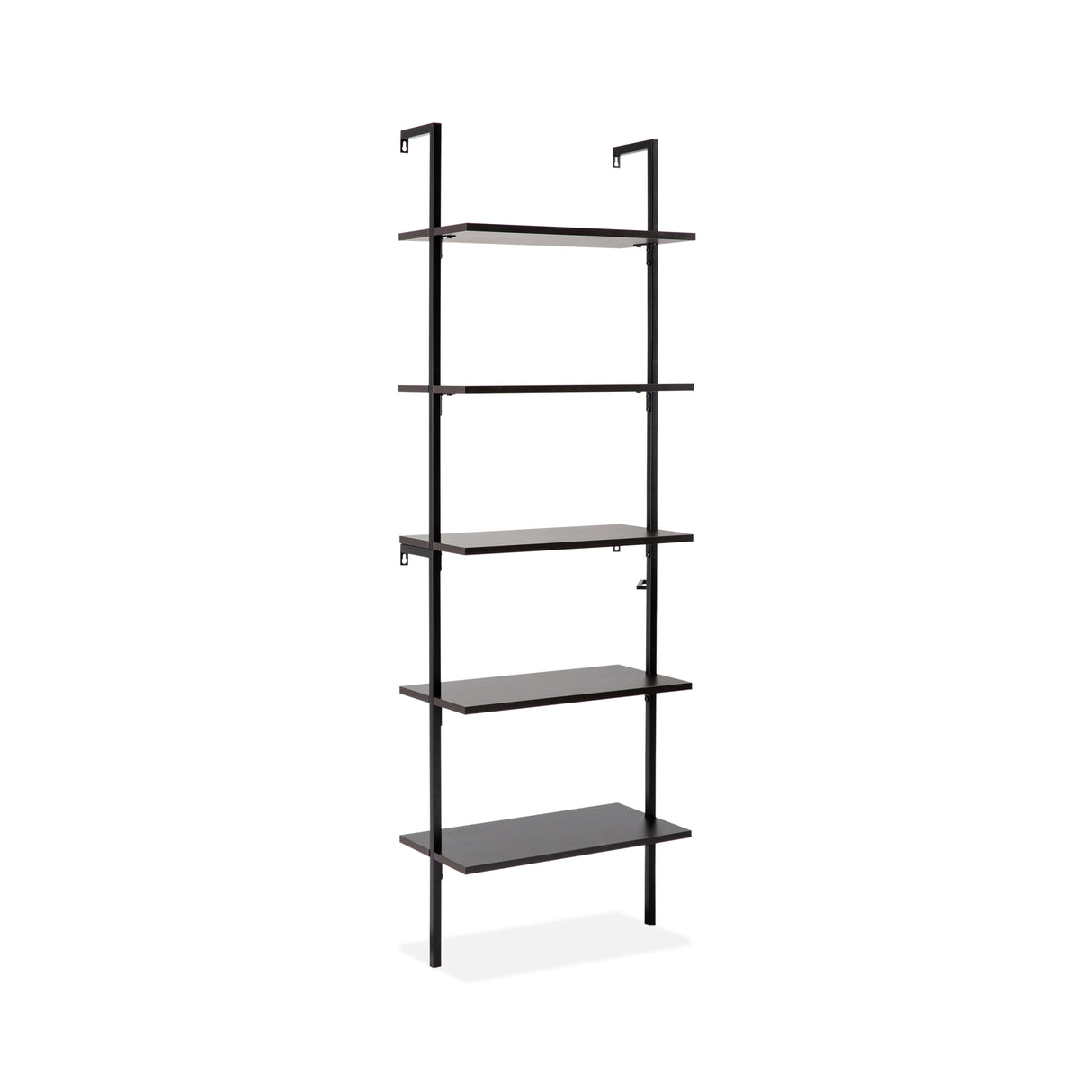 Madera Classic Industrial 5-Shelf Wood Wall-Mounted Open Ladder Bookcase with Metal Frame