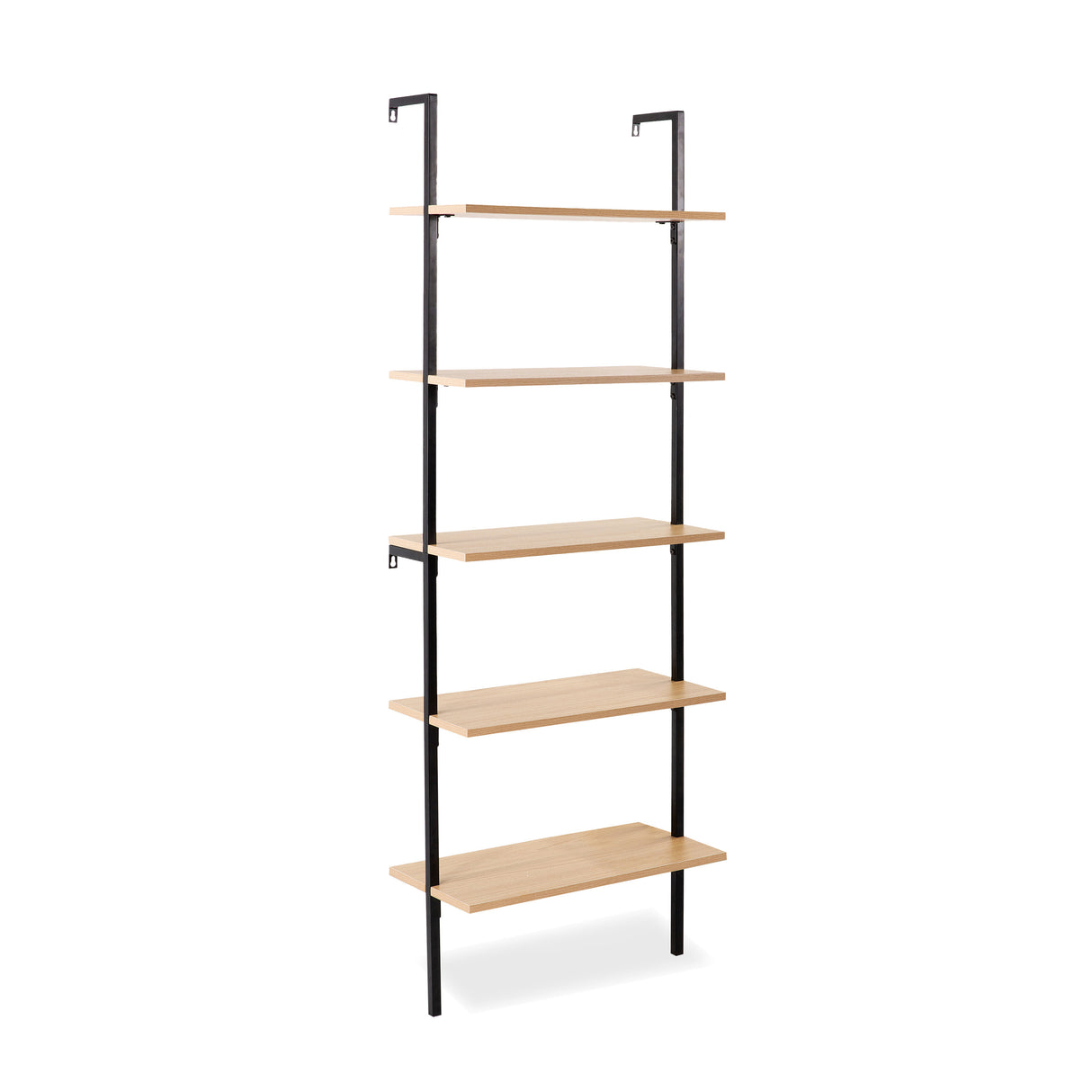 Madera Classic Industrial 5-Shelf Wood Wall-Mounted Open Ladder Bookcase with Metal Frame