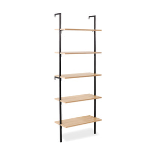 Madera Classic Industrial 5-Shelf Wood Wall-Mounted Open Ladder Bookcase with Metal Frame