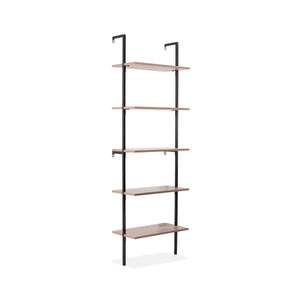 Madera Classic Industrial 5-Shelf Wood Wall-Mounted Open Ladder Bookcase with Metal Frame