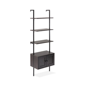 Tulare MidCentury Industrial 4-Shelf Wood Wall-Mounted Open Ladder Bookcase with Cabinet and Metal Frame