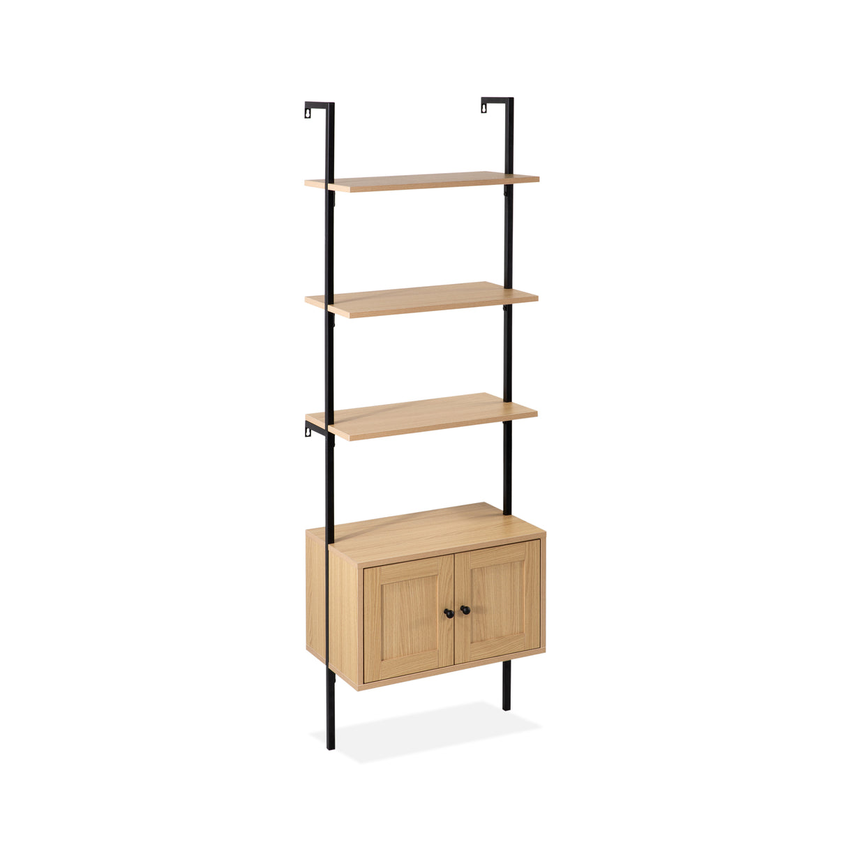Tulare MidCentury Industrial 4-Shelf Wood Wall-Mounted Open Ladder Bookcase with Cabinet and Metal Frame
