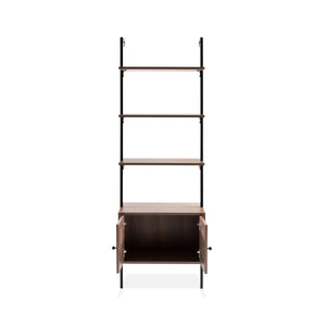 Tulare MidCentury Industrial 4-Shelf Wood Wall-Mounted Open Ladder Bookcase with Cabinet and Metal Frame