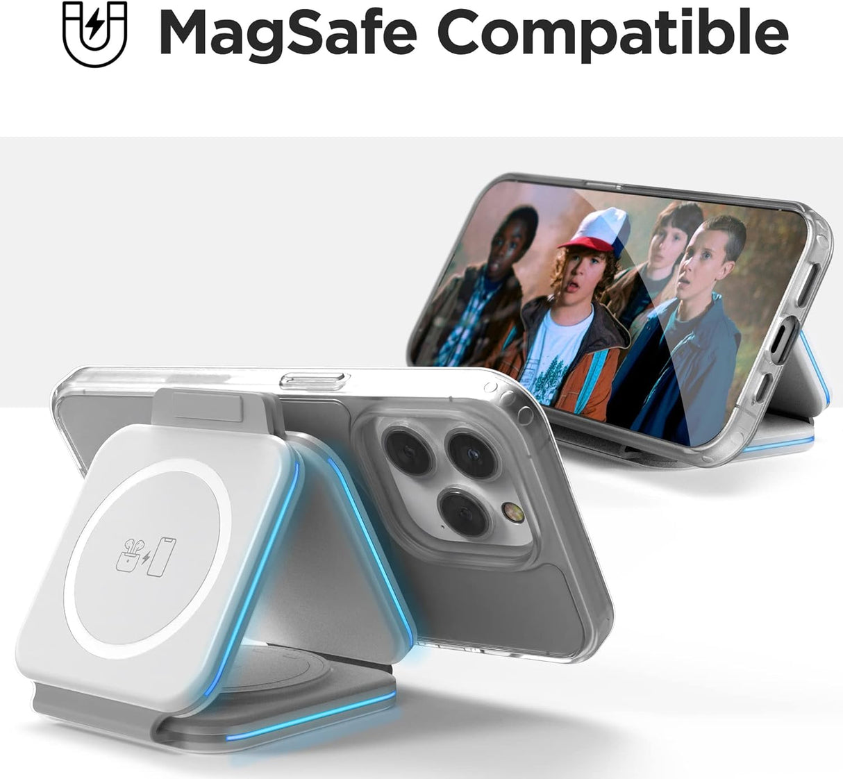 (2 Pack Set) Travel 3 in 1 Charging Station for Multiple Devices Apple Compatible Folding Magnetic Charger for AirPods, Apple Watch and iPhone (Compatible with MagSafe)