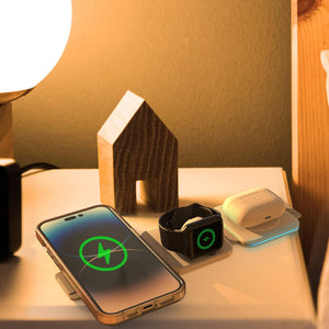 (2 Pack Set) Travel 3 in 1 Charging Station for Multiple Devices Apple Compatible Folding Magnetic Charger for AirPods, Apple Watch and iPhone (Compatible with MagSafe)