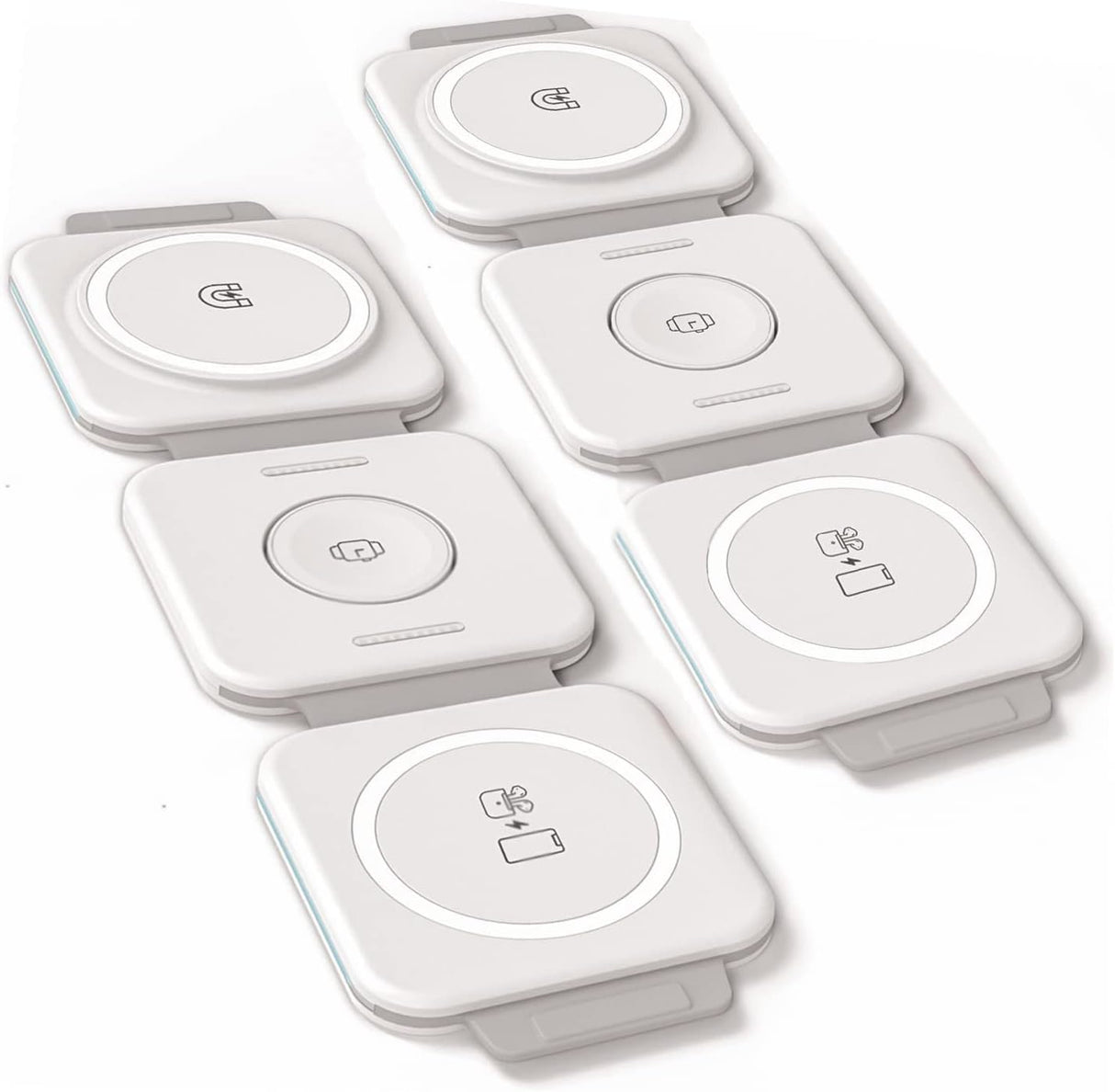 (2 Pack Set) Travel 3 in 1 Charging Station for Multiple Devices Apple Compatible Folding Magnetic Charger for AirPods, Apple Watch and iPhone (Compatible with MagSafe)