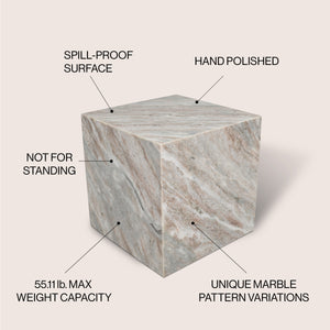 Felix Contemporary Natural Marble Handmade Cube End Table