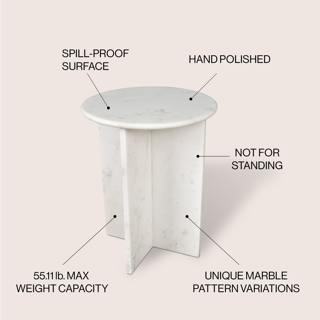 Javier Contemporary Natural Marble Handmade X-Shaped End Table