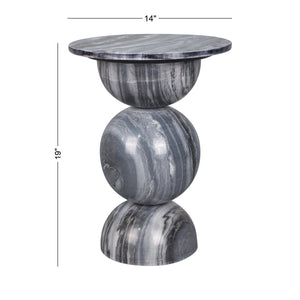 Aura Modern Natural Marble Handmade Stacked Round Pedestal End Table